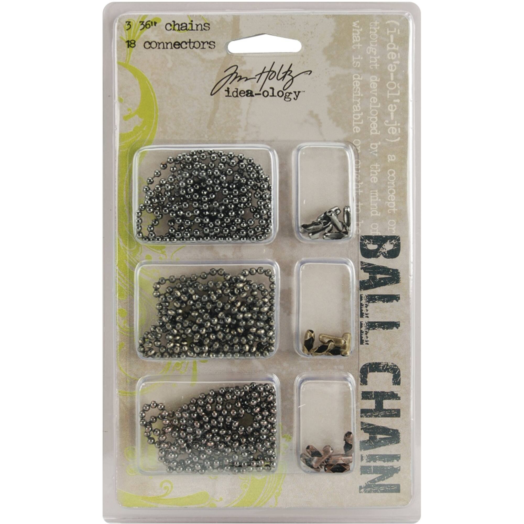 Idea-Ology Metal Ball Chains 36" 3/Pkg Each W/6 Connectors-Antique Nickel, Brass & Copper